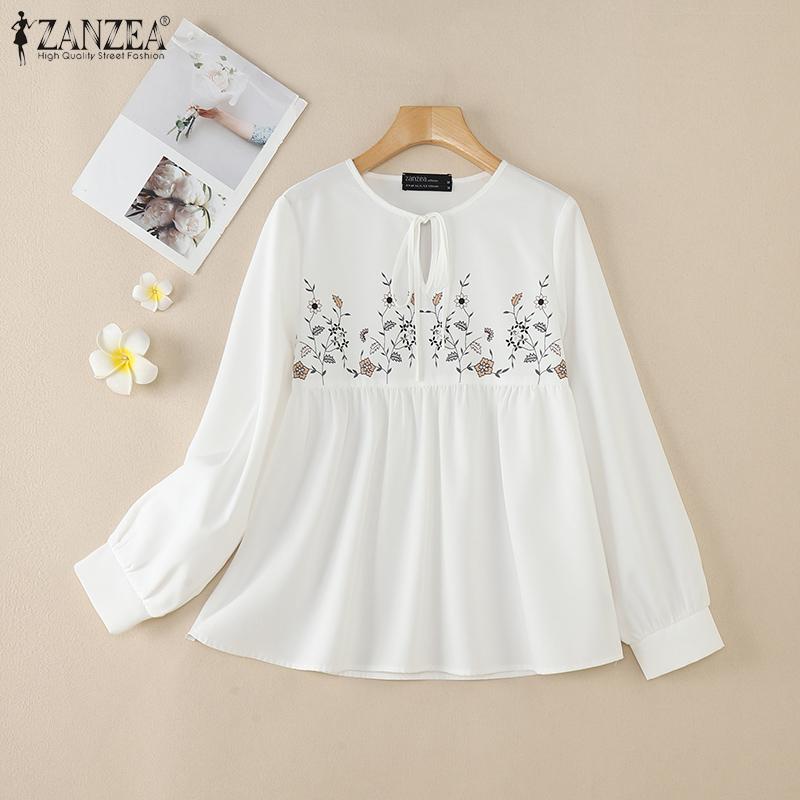 ZANZEA Women Casual V-Neck Loose Long Sleeve Print Blouse