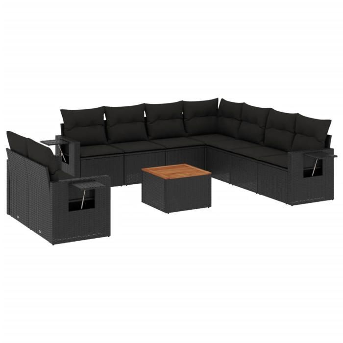 VidaXL Salon de Jardin avec Coussins 10 pcs, Canapés de Terrasse, Ensemble de Meubles de Patio, Mobilier d'Extérieur, Noir 3224627