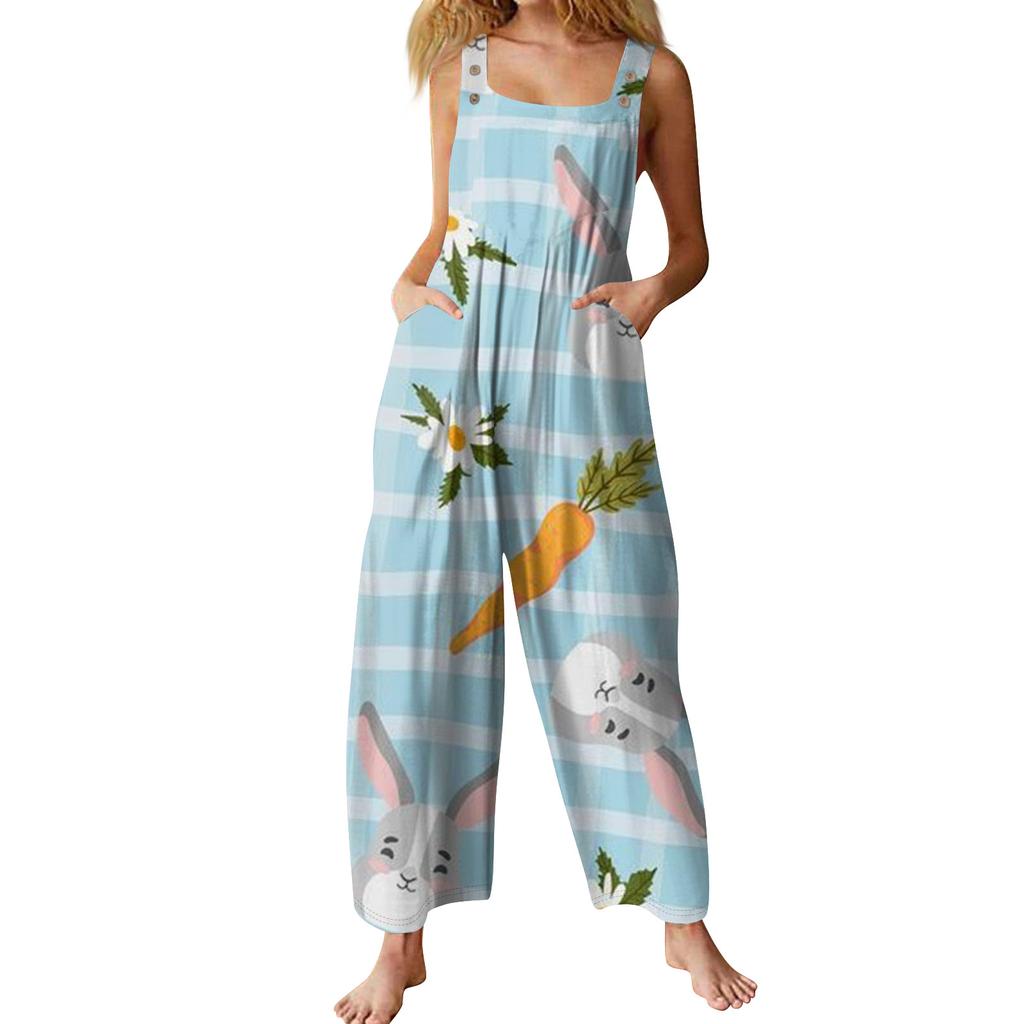 Women's Casual Jumpsuit Sleeveless Easter Print Jumpsuit