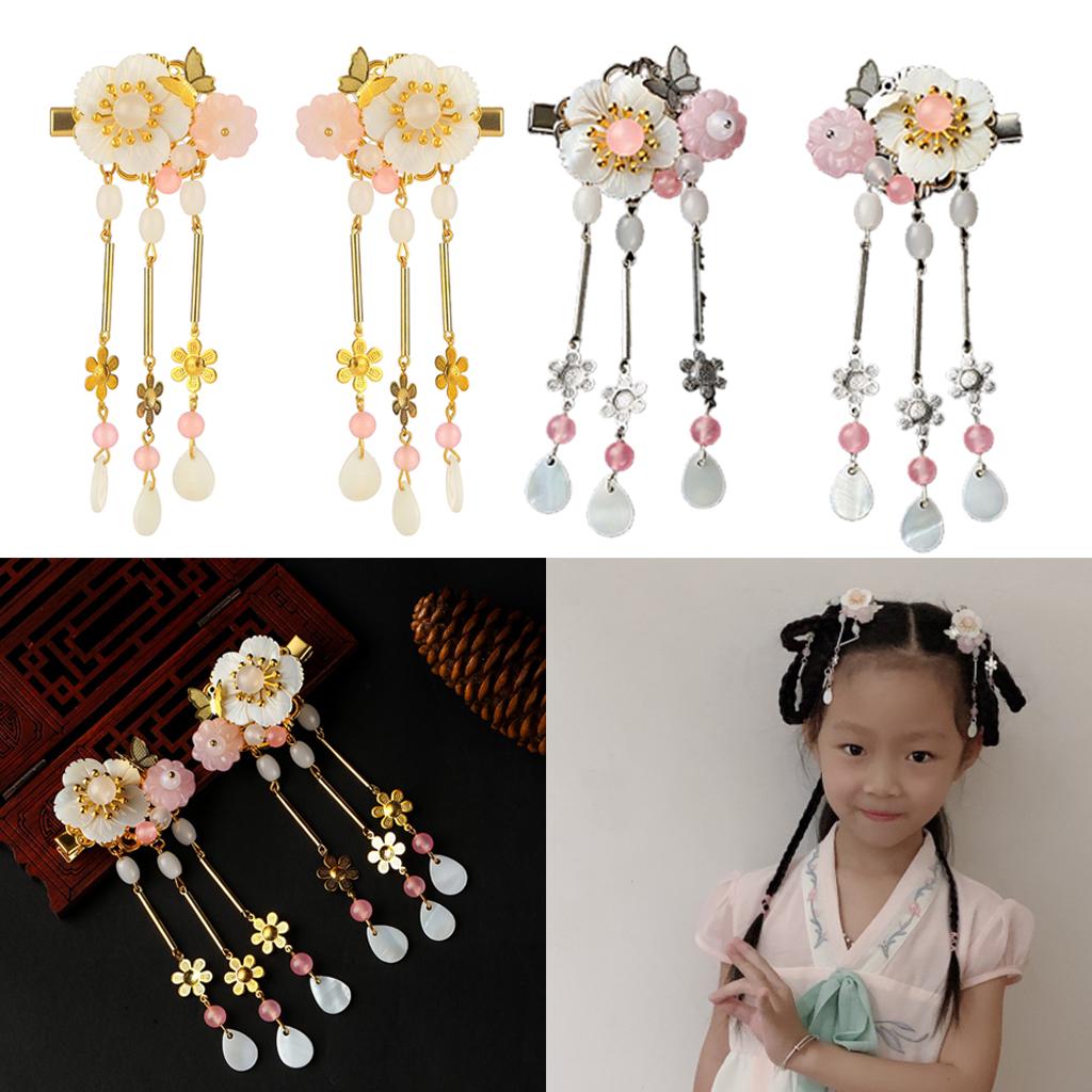 1Pair Antique Flower Butterfly Long Tassel Hair Clip Accessories Golden uygun fiyatlı satın alın