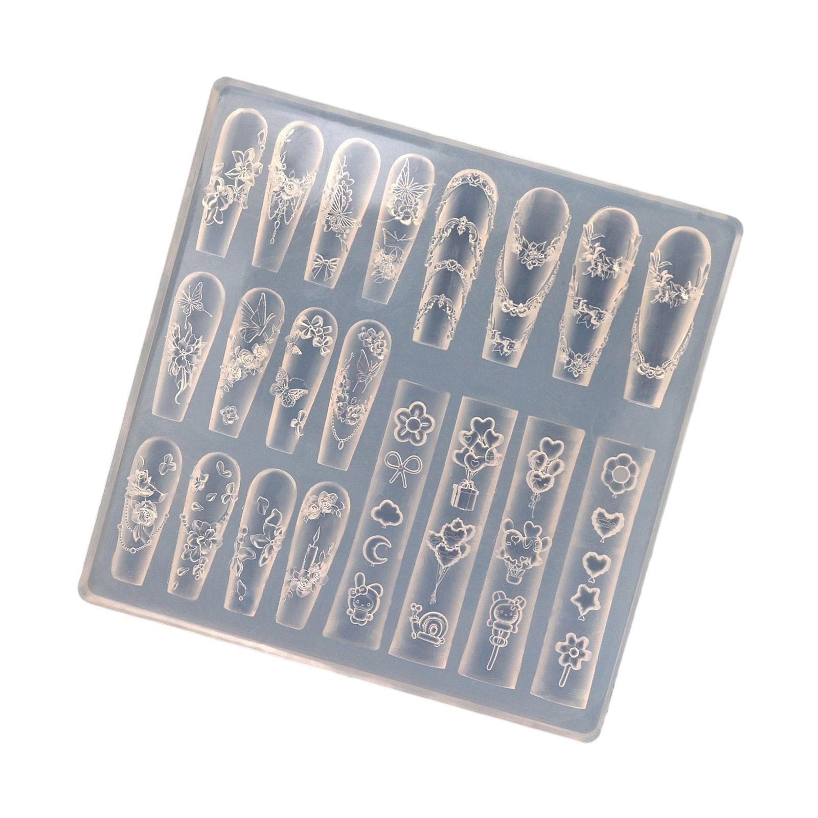 

Многоразовая силиконовая форма для нейл-арта для 3D-дизайнов с узорами бабочки, цветка и луны, портативная для акриловых материалов для рукоделия 3