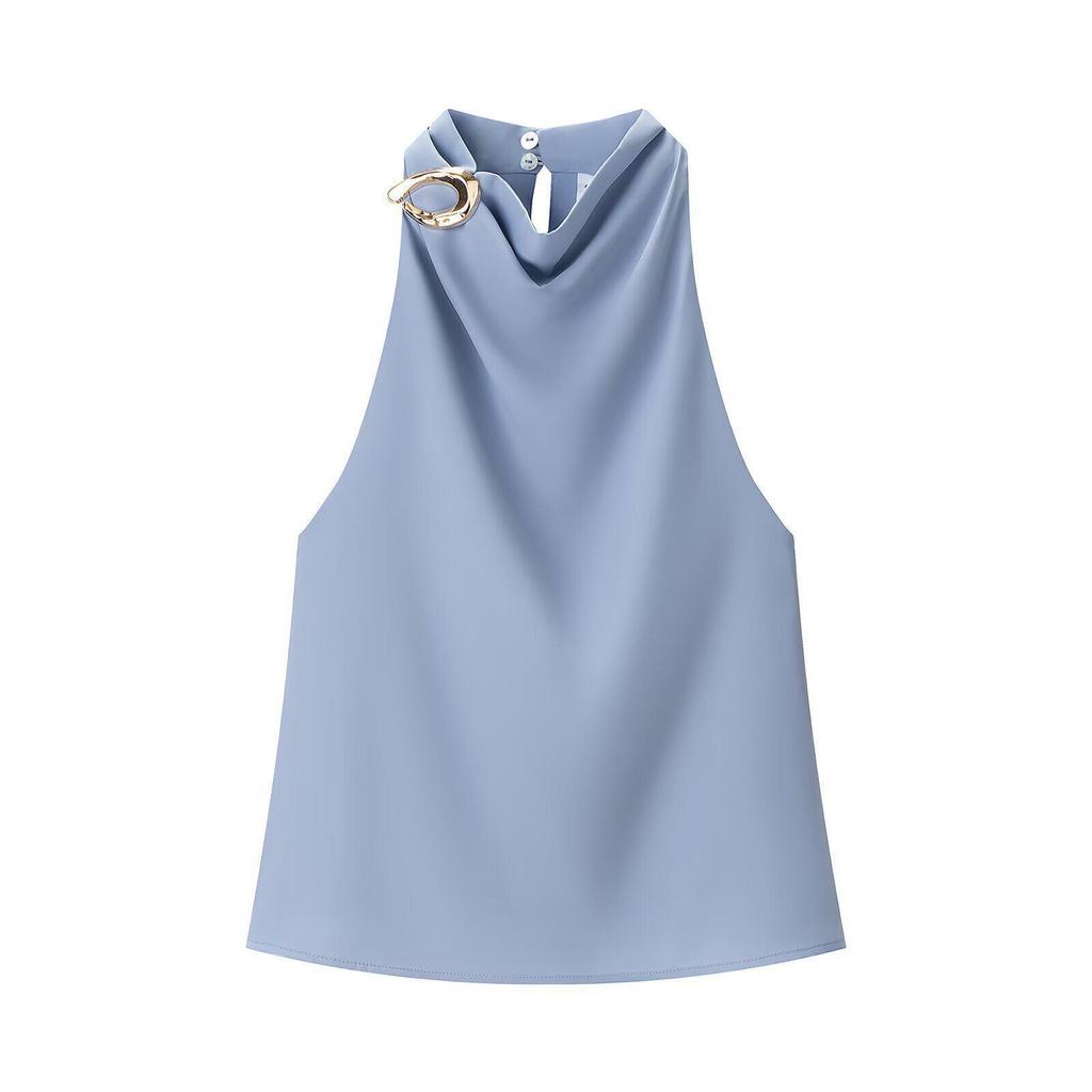 European Style Women's Autumn Halter Neck Top with Versatile Accessories - 2025 Design Sense