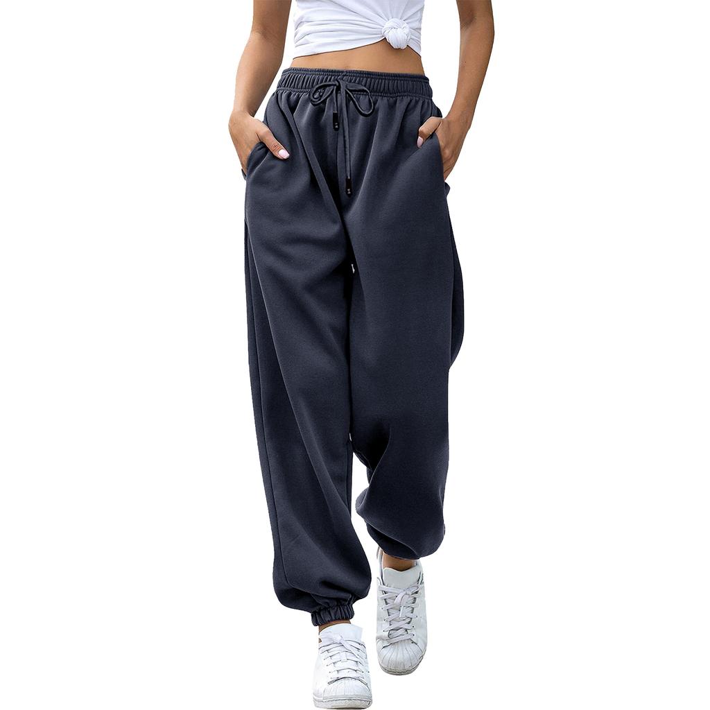 Women's Casual Fashion Solid Color Casual Pants, Sanitary Pants, Drawstring Elastic Waist And Leggings