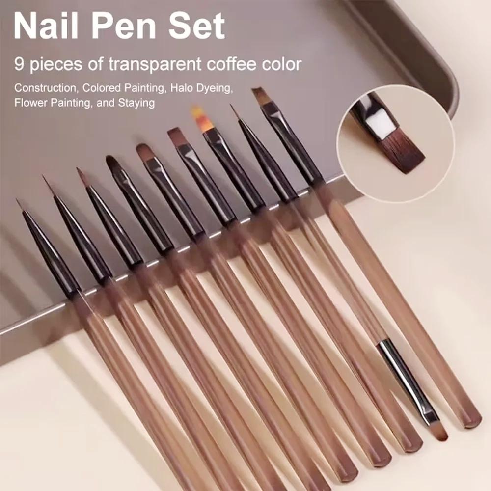 For Nail Art Design Nails Tip Display Painting Tool 9PCS Nail Brush UV Gel DIY Painting Pen Liner Manicure Acrylic Drawing Brush