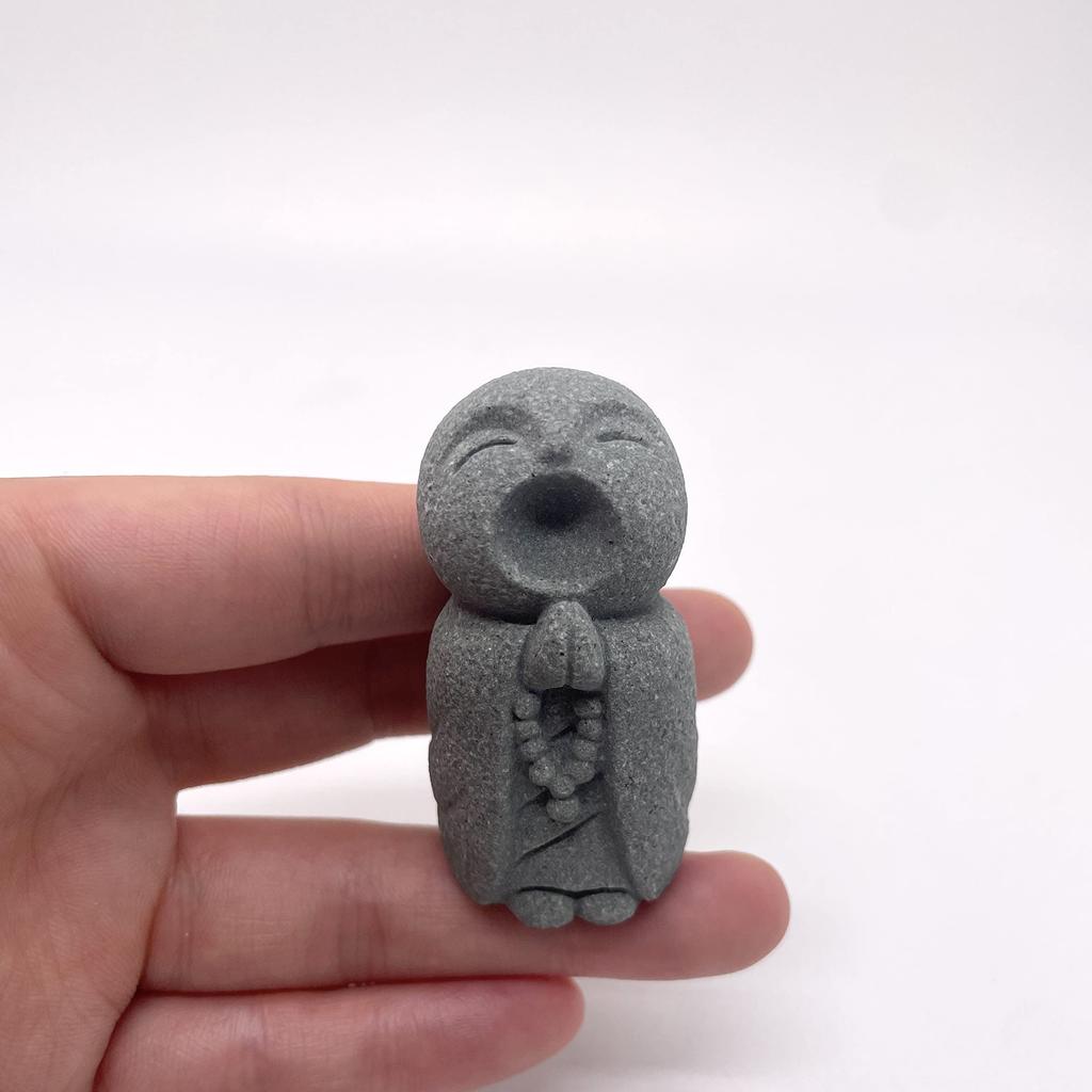 RemeeHi Jizo Statue Set, a Soothing and Cute Small Figurine, a Jizo Guardian Deity, Made of Granite, Perfect for Wishing Happiness and Good Fortune,