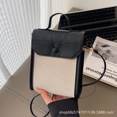 Niche Design Splicing Mobile Phone Bag Women's Bag 2025 New Fashion High-end Small Square Bag Versatile Shoulder Messenger Bag