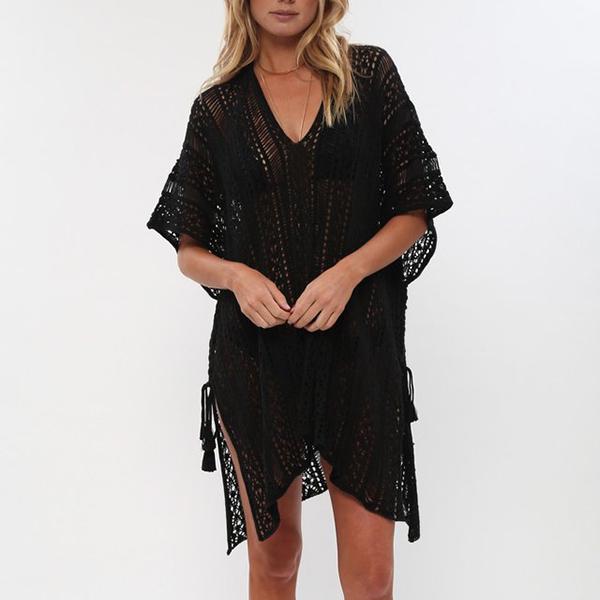 

Купальный костюм, накидки, полый сексуальный купальник, пляжная туника, пляжная одежда, пляжные туники XXL чёрный