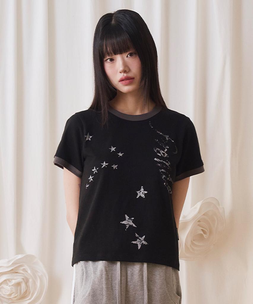 PRENDA Crack Star Logo Crewneck Tee Black