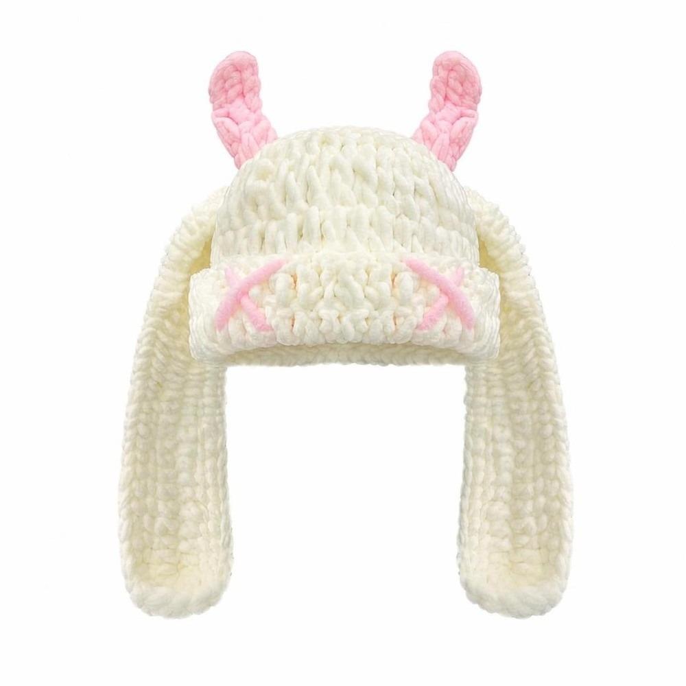 Soft Warm Little Devil Long Ears Cap Elastic Knit Warm Windproof Cap Cold Weather Wear