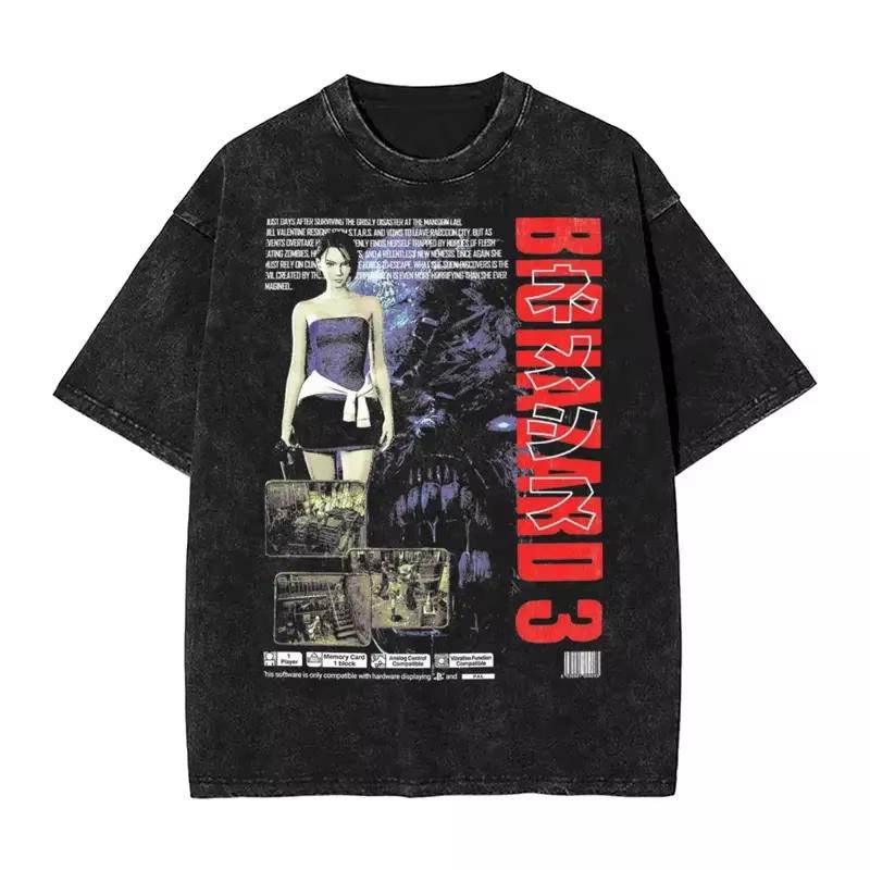 2026 Hot Sale Residents Evils Biohazard 3 T Shirt Washed Short Sleeve Harajuku T-Shirts Horror Game Fashion Men Women Tops Graphic Tops Casual Tees L