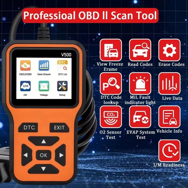 Compact Car OBD2 Diagnostic Tool Reads Engine Fault Codes For Multiple Vehicles Code Scanner Tool with Voltages Test