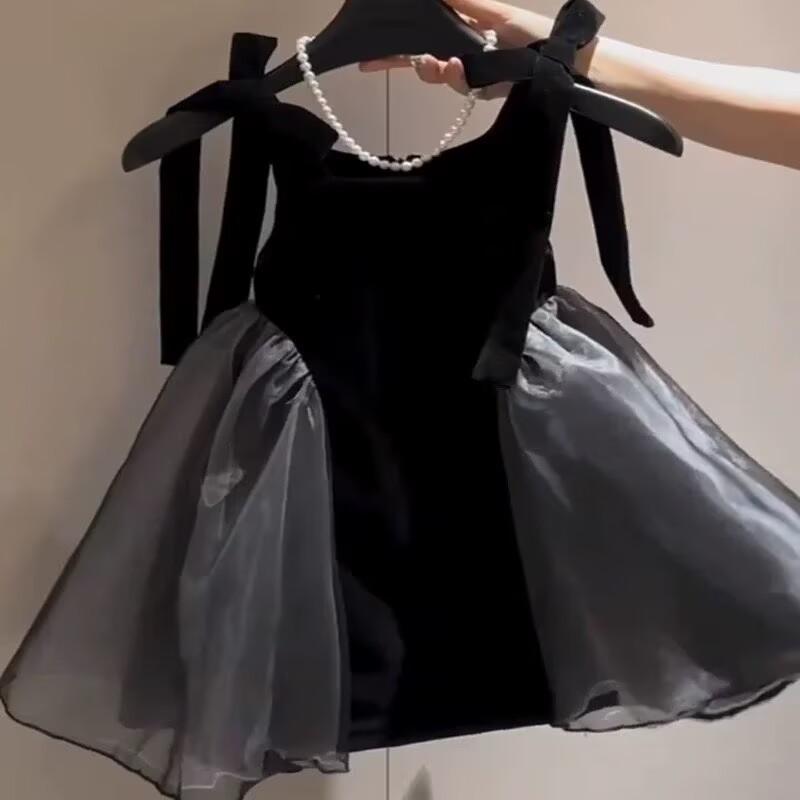 Summer Sleeveless Girls Solid Color Temperament Strap Dress Fashion Aline Skirt