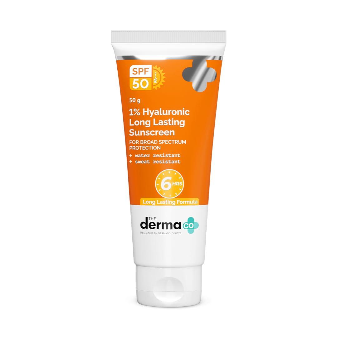 

The Derma Co 1% Hyaluronic Long Lasting Sunscreen | SPF 50 PA++++ | With Hyaluronic Acid & Vitamin E | For Broad Spectrum Protection | Upto 6H Su