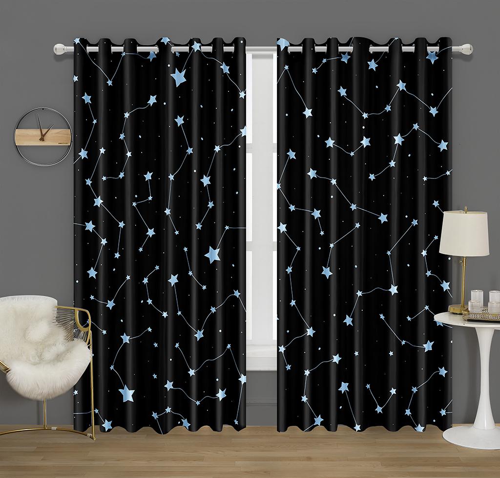 2 Stück Glänzend Farbverlauf Blau Galaxy Sternenhimmel Bedruckte Gardinenstange Tasche Fenster Behandlung Für Schlafzimmer Büro Küche Wohnzimmer Arbeitszimmer