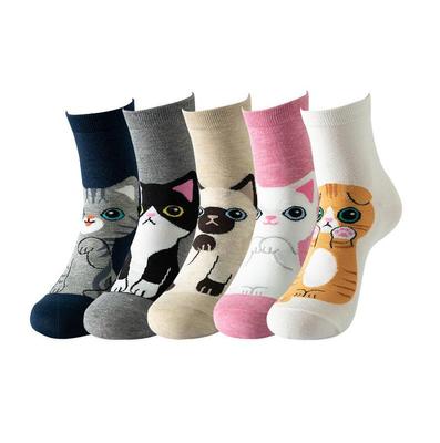 Women's Cat Pattern Mid-Tube Cotton Socks - Fun Novelty Animal Long Stockings