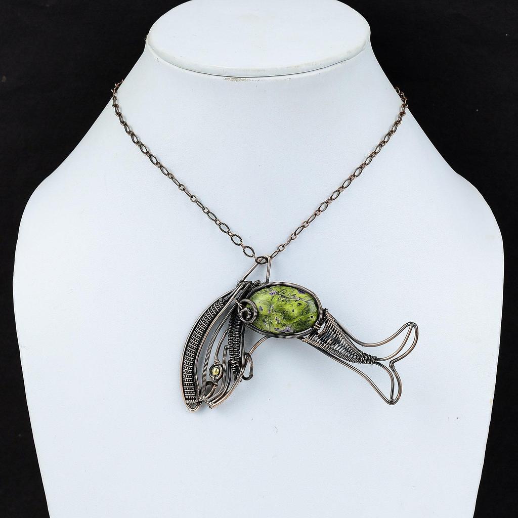 Stichtite Pendant Copper Wire Wrapped Pendant Handmade Fish Pendant Stichtite Copper Jewelry Gemstone Pendant Engagement Gift Unique Jewelry