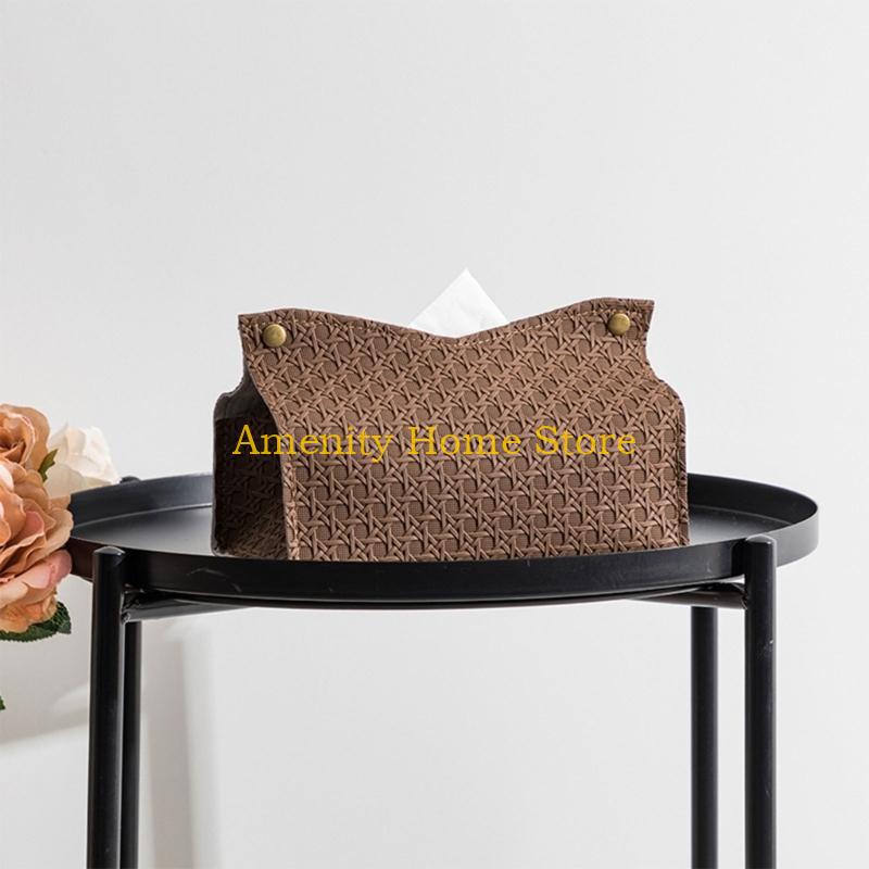 F26C Decorative Rectangular Tissue Box-Case PU Leather Tissue Organizer Holder for Bathroom Modern Tissue Box Holder Office