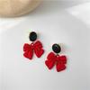 Black Round Red Bowknot Pendant Earrings for Women Girl Korean Love Aesthetic Daily Life Minimalist Jewelry