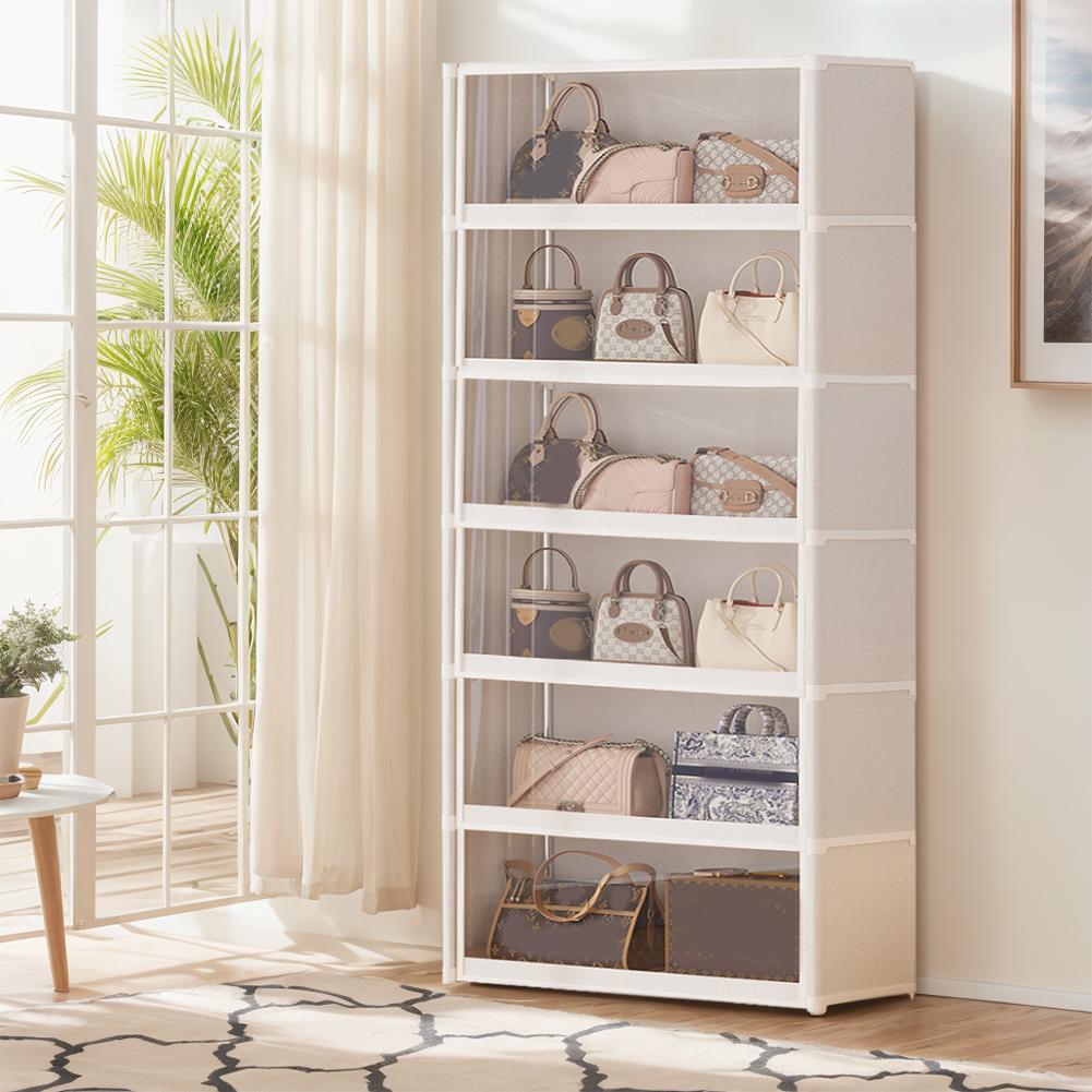 7 Tiers Shoe Rack Organizer with Lid  Storage Organizer with Clear Flip Door Shoe Storage Shelf Cabinet for Bags  Books
