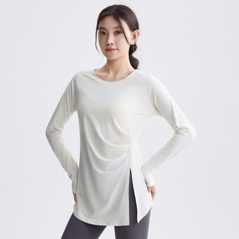 Haut de Yoga Manches Longues pour Femme Séchage Rapide Coupe Ample T-shirt d'Entraînement Course Pilates Gymnastique Fitness Longueur au-dessus des Hanches