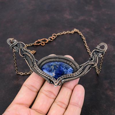 Collana di Sodalite Collana Avvolta in Filo di Rame Collana con Catena Regolabile Gioielli in Rame con Pietre Dure Collana Fatta a Mano Gioielli Antichi Per Regalo