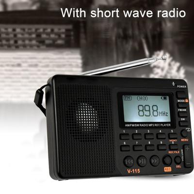 Retekess V115 Radio numérique portable haute sensibilité Lecture de carte TF 3W Radio FM/AM rechargeable avec ondes courtes pour les personnes âgées