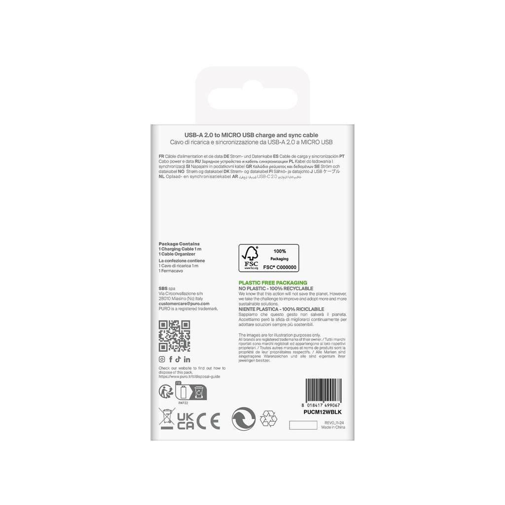 Cable USB-A - microUSB TPE 12W 1m - black