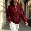 Women's Zip-Up Neck Knit Cardigan Color Loose Fit Slouchy Versatile Sweater Top
