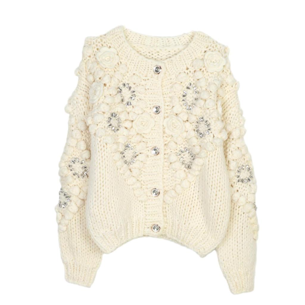 Handmade Three-Dimensional Crochet Flower Cardigan Sweater for Women – Perfect for Autumn and Winter