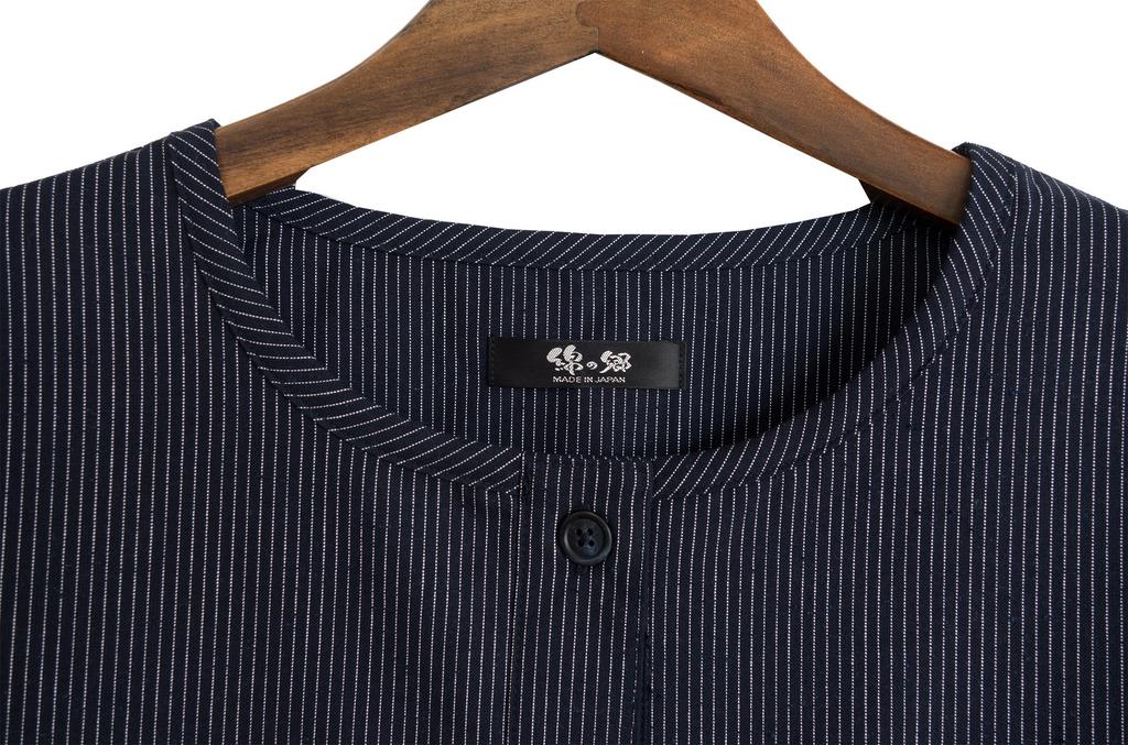 Watanosato Kurume Button Apron with Japanese Pattern (Free Size, Ultra-Thin White Stripes)