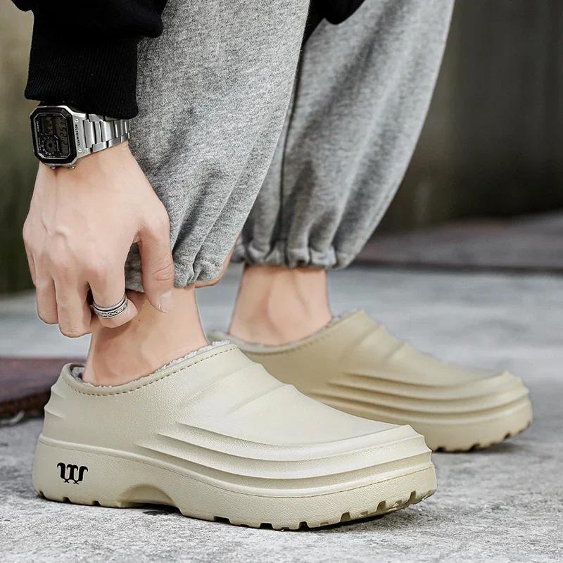 Fashion Men's Casual Shoes Women's Chef Shoes Autumn Winter Warm Round Toe Water-proof Kitchen Slipper Non-slip House Plush Slippers