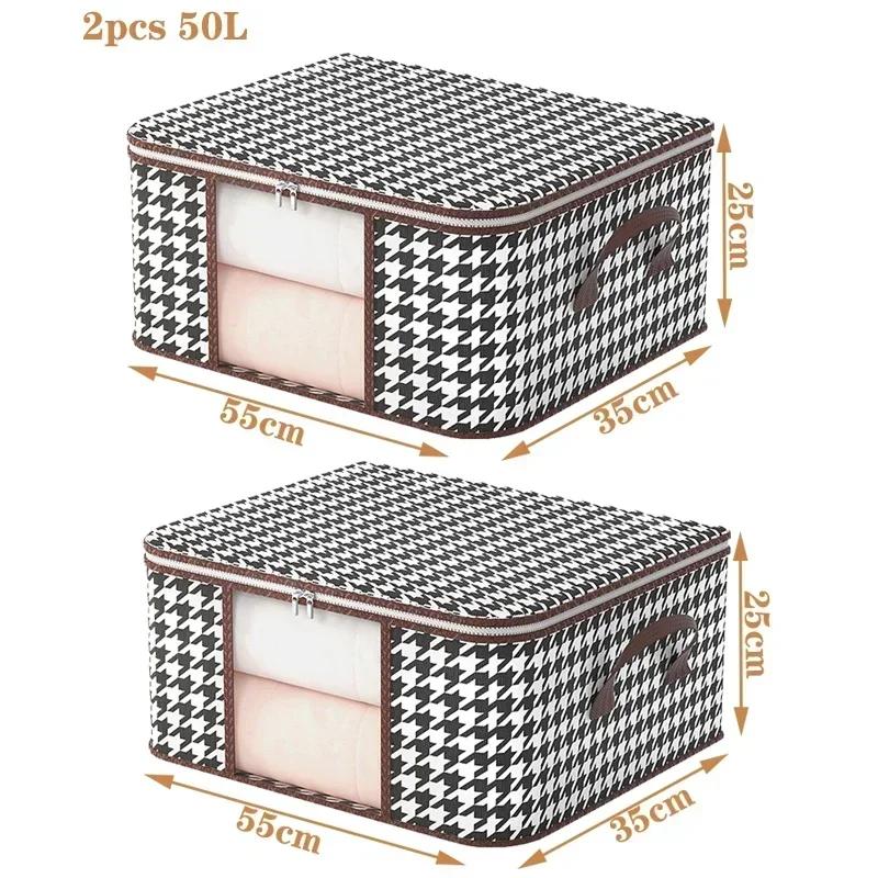 Visible Large Capacity Storage Box Portable Household Clothes Organizer With Handles Foldable Dustproof Quilt Zipper Container