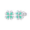 925 Silver Charm Four Leaf Clover Tulip Flower Pendant Bead Earrings Necklace fit Birthday Set Jewelry Gifts