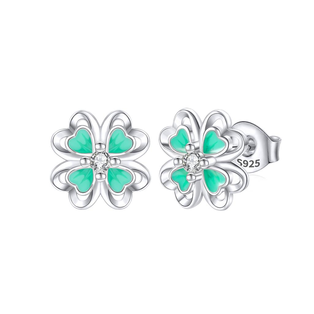 925 Silver Charm Four Leaf Clover Tulip Flower Pendant Bead Earrings Necklace fit Birthday Set Jewelry Gifts