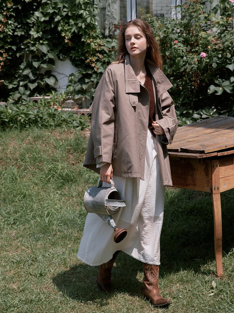 Lenina Baylin Cape Trench Coat_Khaki Gray