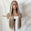 European & American Women's Front Lace Wig, Long Hair, Brown with Golden Highlights, COS, High-Temp Fiber, Matte Finish.