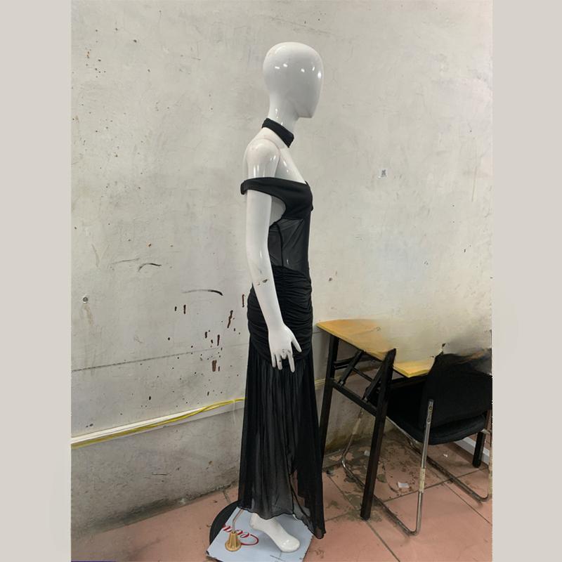 European and American summer sexy V-neck see through backless temperament slit dress