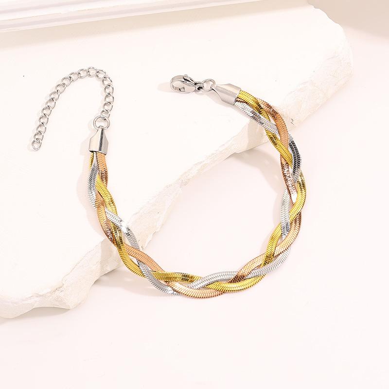 European and American extremely simple three-layer female flat snake blade titanium steel light luxury gold does not fade