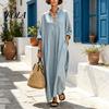 Casual Zomer Maxi Jurk voor Dames, V-hals Oversized Boho Lange Dames Feestjurk, Met Knopen en Mouwen Vakantie Zomerjurk met Zakken Zachte Stof