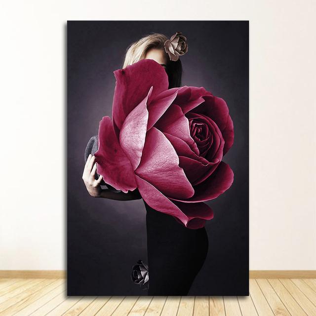 

Украшение, картина, скандинавский декор для гостиной, скандинавский цветок, женщина, настенное искусство, печать на холсте, абстрактный плакат, картина без рамки 30*40cm