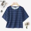 Women Summer Round Neck Casual Short Sleeve Print Blouse