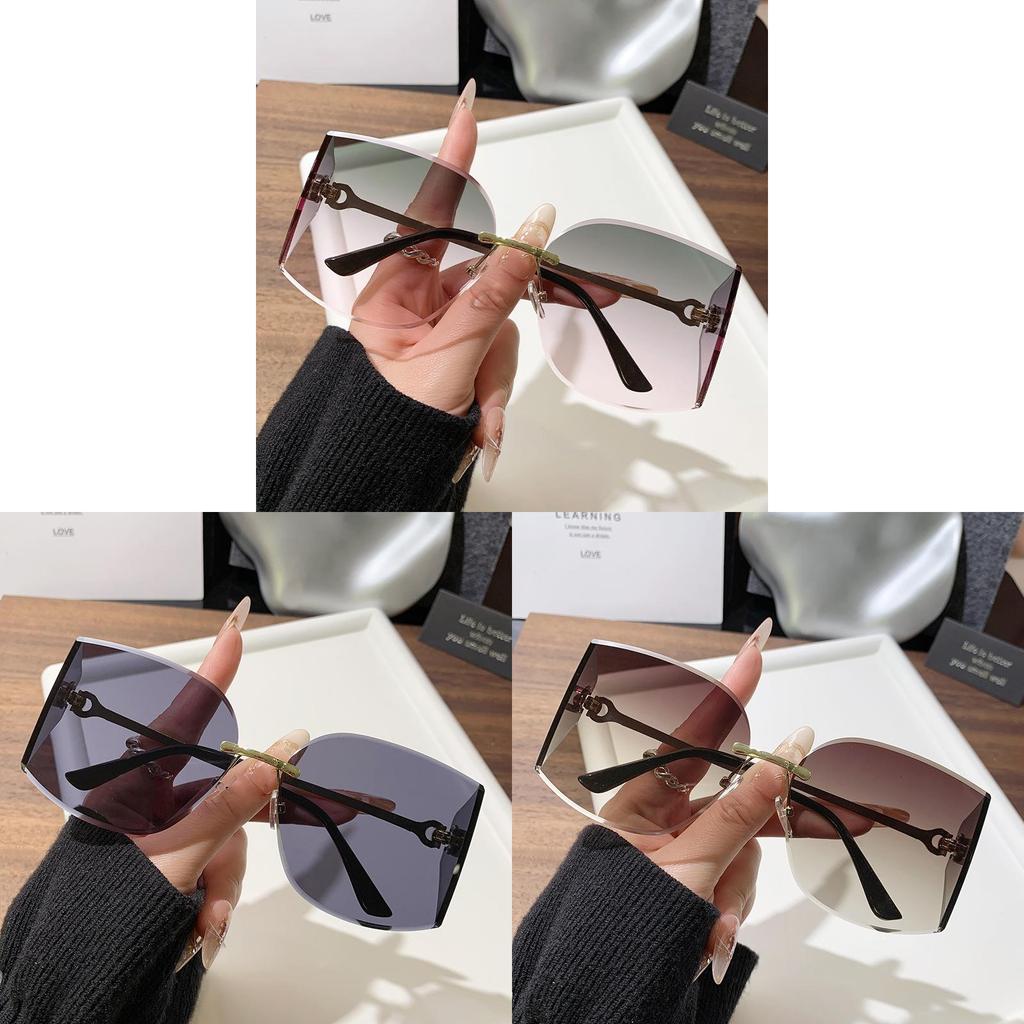 Vintage Frameless Curved Sunglasses With Letter Decor For Summer Outings And Fashion Wear