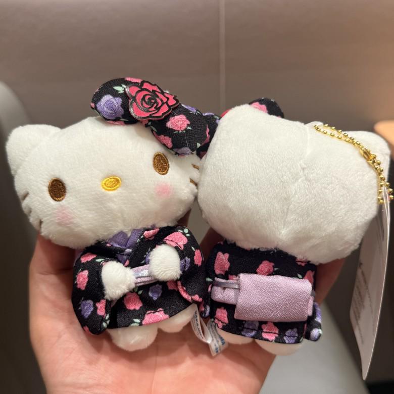 Cherry Blossom Striped Rose Cat Plush Toy Backpack Charm