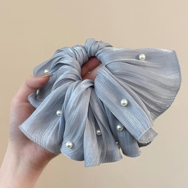 3pcs French Style Silk Nail Bead Large Intestine Hair Ring High End Fluffy Pleated Headband with Gentle and Versatile Hair Tie