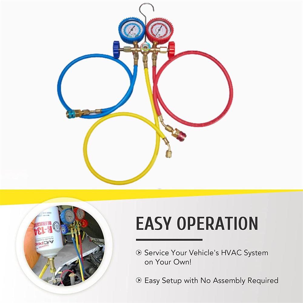 Conjunto Manifold de Medição para Recarga de Ar Condicionado Automotivo Kit de Mangueiras para Recarga de AC Adaptador R134A Condicionador r134a para Enchimento de Ar Condicionado