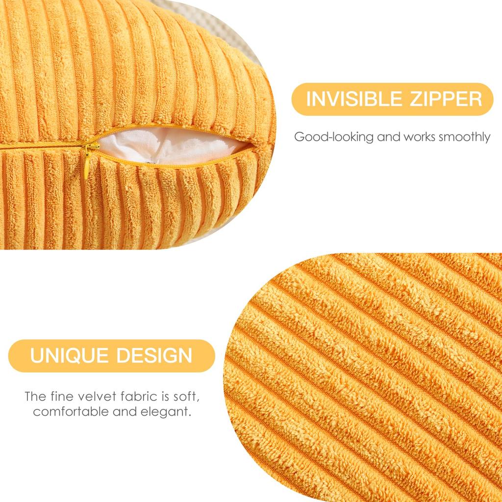 Otostar 45x45cm Nordic Style Corduroy Striped Cushion Set of Stylish and Cute Modern Design with Zipper Sofa Cushion Covers Orange Covers, 2, closure,