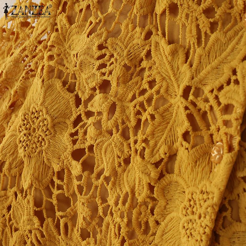 ZANZEA Womens Casual 3/4 Sleeve Lace Crochet Patchwork Loose Blouse
