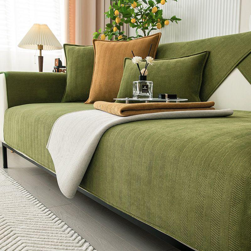 Universal Sofa Cover Chenille Fabric Solid Color Striped Living Room Sofa Cushion Simple Non-Slip Sofa Cushion Armrest Backrest