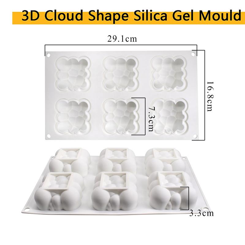 Silicone Pastry Mold 6 Cavity 3D Cloud Dessert Mousse Cake Molds for Baking DIY Craft Soap Candle Mold Cake Decoration Tools