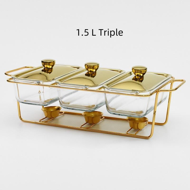 Alcohol Pot Restaurant Glass Food Heating Container Large Capacity Buffet Stove Gold/Silver Rectangular Glass Pot